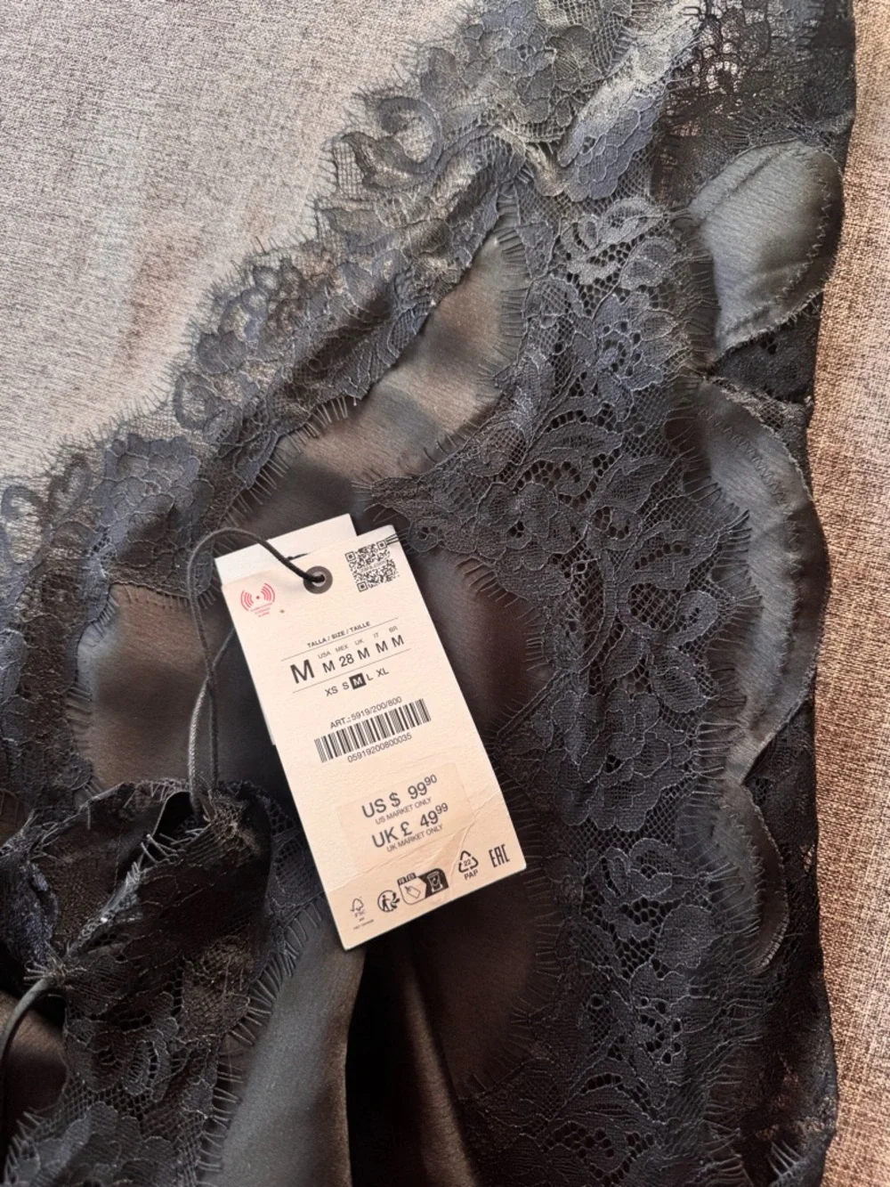 Zara ZW Collection Black Asymmetric Lace Slip Dress - Picture 6 of 7